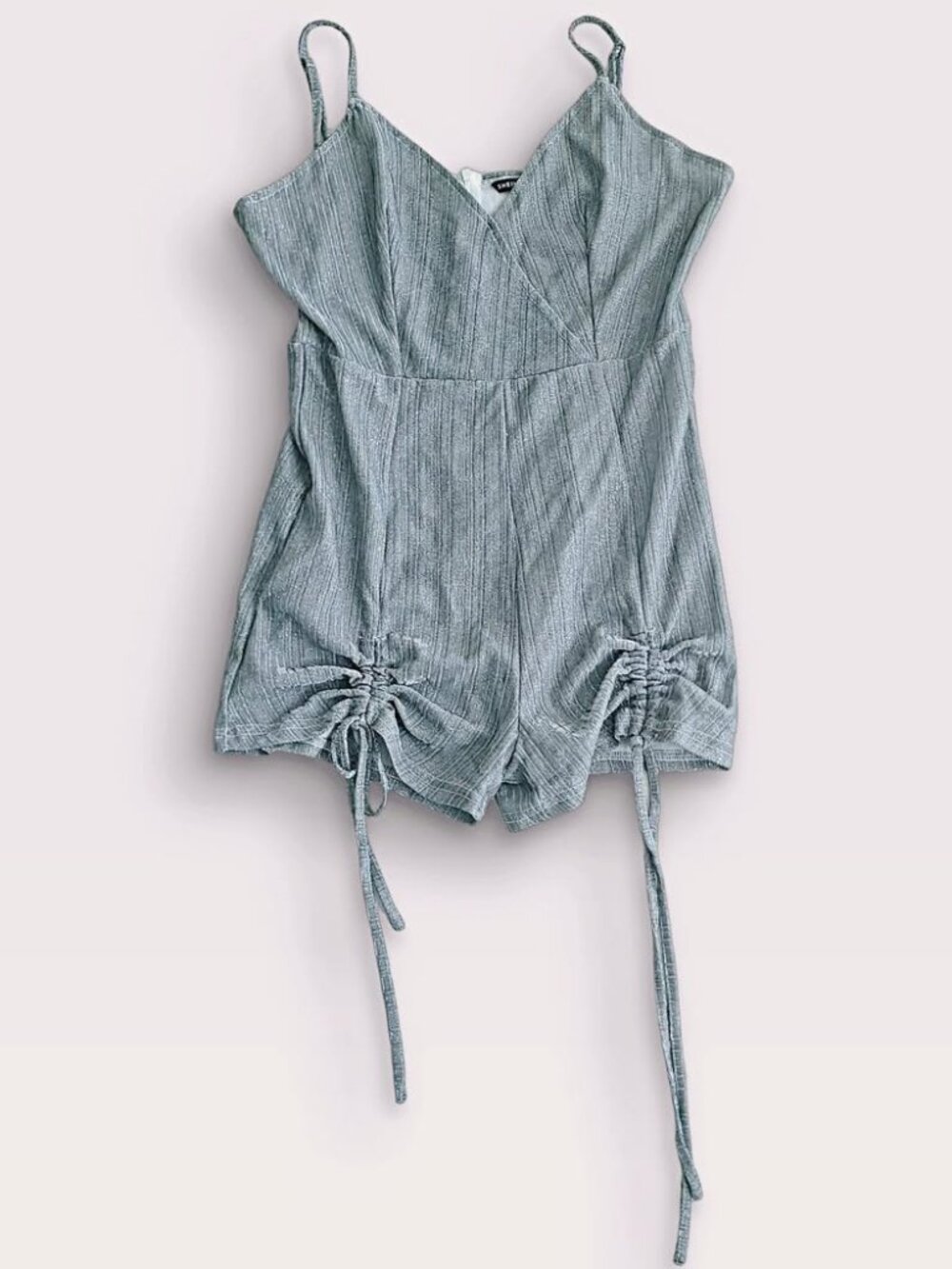 Silver Ruched Glitter Jumpsuit Y2K Partywear (M)